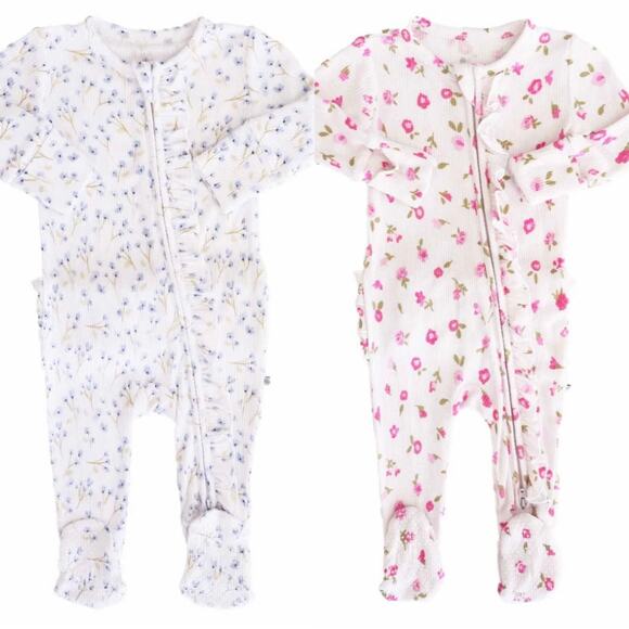 Caden Lane Bamboo Waffle Zipper Ruffle Footie (Bundle of 2) - Picture 2 of 13